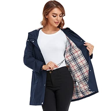 Adiwiid Rain Coat for women waterproof with Hood Lightweight Long Rain Jacket Outdoor Trench Windbreaker (XL, Blue) - Image 3