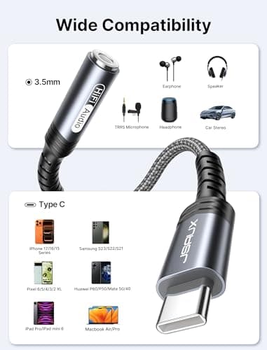 JSAUX USB Type C to 3.5mm Female Headphone Jack Adapter, USB C to Aux Audio Dongle Cable Cord Compatible with iPhone 17 Pro Max/16 Pro/15, Samsung Galaxy S24/S23/S22 Ultra, iPad Pro, Pixel 9/8 Grey - Image 5