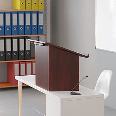 Flash Furniture Mysta Portable Tabletop Lectern with Hinged Foldable Base and Slanted Tabletop in Mahogany - Image 2