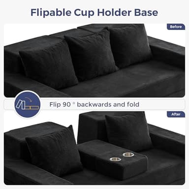 MAXYOYO Sofa Bed, 4 in 1 Foldable Floor Sofa Couch in A Box with 2 Cup Holders, Convertible 3 Seater Boneless Couch Folding Recliner Sleeper Chair for Living Room, No Assembly Required, Black - Image 5
