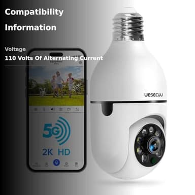 WESECUU Light Bulb Security Camera -5G& 2.4GHz WiFi 2K Security Cameras Wireless Outdoor Motion Detection and Alarm,Two-Way Talk,Color Night Vision,Human Detection, Bulb Camera Compatible with Alexa - Image 3