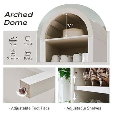 IFGET 71" Tall Arched Bookshelf, 8 Tiers Arch Bookcase with Storage, Modern Farmhouse Book Shelf with Adjustable Shelves, Wood Bookshelf w/Open Display Shelves for Living Room, Office (Antique White) - Image 3