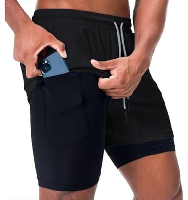 Surenow Men's Running Shorts Quick Dry Workout Gym Shorts Athletic 2-in-1 Stealth Shorts Outdoor Short for Men with Pockets - Image 1