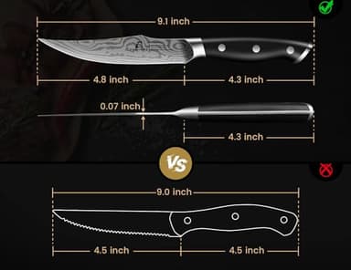 CoquusAid Steak Knives Set of 8 with Block Built-in Sharpener, 4.8 Inch Non Serrated Razor-Sharp Durable Dinner Knives, German Stainless Steel Damascus Pattern Full Tang Forged, Easy to Maintain - Image 6