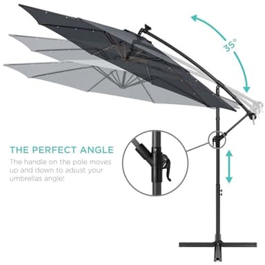 Best Choice Products 10ft Solar LED Offset Hanging Market Patio Umbrella for Backyard, Poolside, Lawn and Garden w/Easy Tilt Adjustment, Polyester Shade, 8 Ribs - Slate - Image 4