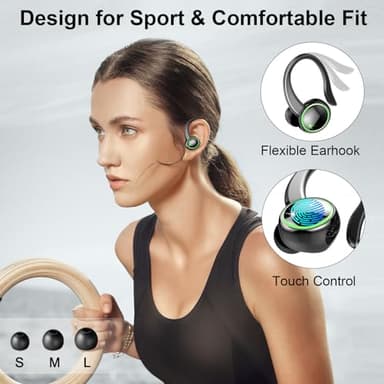 Wireless Earbuds, Bluetooth 5.4 Headphones Sports, 50H Playback Over-Ear buds with ENC Noise Cancelling Mic, Deep Bass Fitness Earphones with Earhooks, IP7 Waterproof Headset for Gym Running Workout - Image 4