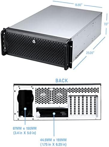 Rosewill 4U Server Chassis Rackmount Case | 8 3.5" HDD Bays, 3 5.25" Devices | E-ATX Compatible | 5 Front 120mm Fans, 2 Rear 80mm Fans | 2X USB 3.0 | Front Panel Lock | Silver/Black - RSV-L4000U - Image 7