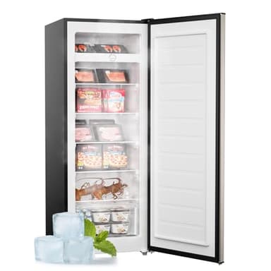 Upstreman 7.0 Cu.Ft Upright Freezer, Large Capacity Garage Ready Deep Freezers with 5 Adjustable Shelves, Convertible Refrigerator/Freezer, Reversible Door for Home, Basement, Apartment (Stainless) - Image 1