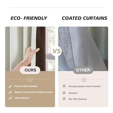 FAPLIGLISY Beige Blackout Pinch Pleat Curtains - Linen Textured Waffle Weave, Thermal Insulated Energy Saving, Easy to Hang Back Tab Track Drapes - 2 Pcs 40"Wx95"L Each Panel for Bedroom & Living Room - Image 2