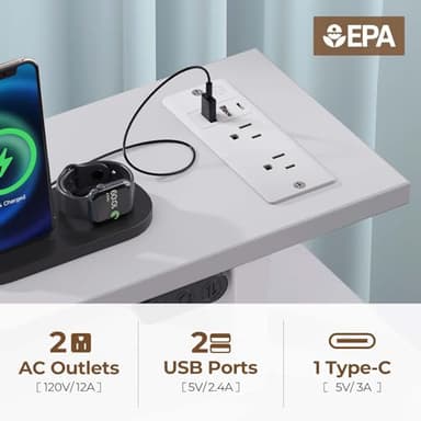 Seventable White Computer Desk with Drawers, Gaming Desk with Keyboard Tray, Office Desk with LED Lights & Power Outlets, 47 inch Writing Desk with Monitor Stand for Small Space - Image 5