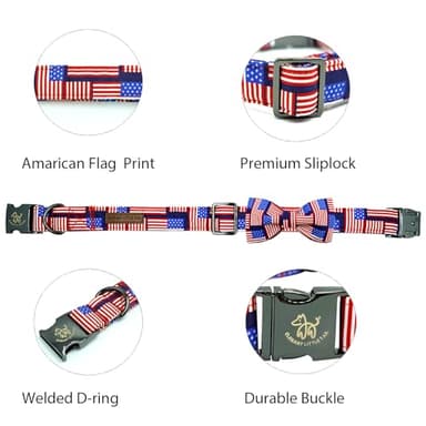Elegant little tail Independence Dog Collar, Holiday Pet Collar with Bow Dog Durable Patriotic Dog Collars Pet Gift Adjustable Dog Collar for Large Dogs - Image 2