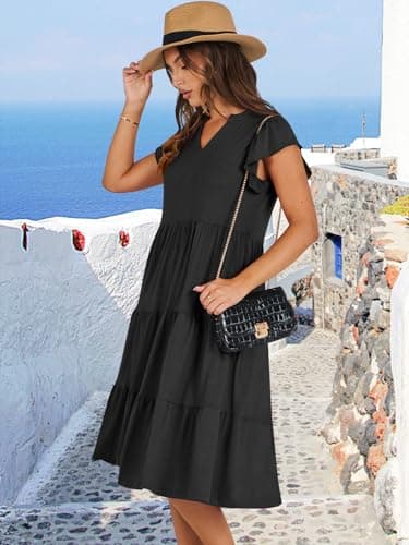 ANRABESS Womens Summer Dress Ruffle Sleeve V Neck Midi Dresses Fashion Casual Fit Flowy Tiered Boho Beach Vacation Sundress Black-XL - Image 3