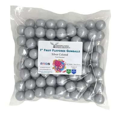 YANKEETRADERS Silver Fruit Flavored Gumballs 1", 2 Pounds Bulk - Image 1