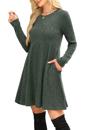 Sweater Dress Long Sleeve Dress for Women Fall Dresses for Women 2025 Tunic Winter Christmas Dresses Fall Maternity Clothes Green L - Image 4