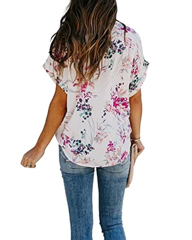 Allimy Womens Fashion 2025 Blouses Dressy Summer Casual Short Sleeve Tops Shirts Purple Medium - Image 5