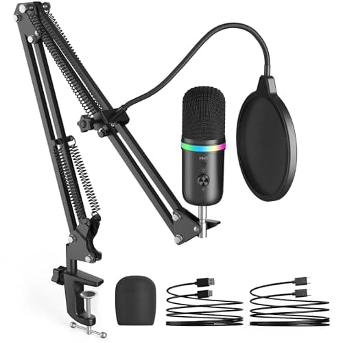WMT USB Microphone with Boom Arm, Condenser Gaming Mic for PC/MAC/PS4/PS5, with Brilliant RGB Lighting Headphone Output Volume Control, Mute Button, Pop Filter, for Streaming Podcast YouTube Discord - Image 1