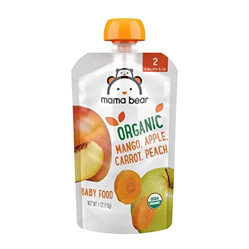 Amazon Brand - Mama Bear Organic Baby Food, Stage 2, Mango, Apple, Carrot, Peach, 4 ounce (Pack of 12) - Image 1