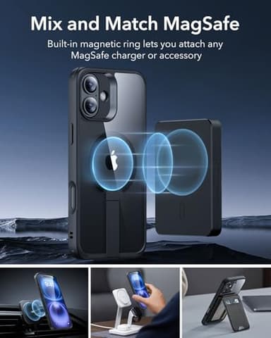 ESR for iPhone 16 Case with Stand, Compatible with MagSafe, Magnetic Kickstand Case for iPhone 16, Military-Grade Protection Shockproof Case, Boost Series, Clear Black - Image 6