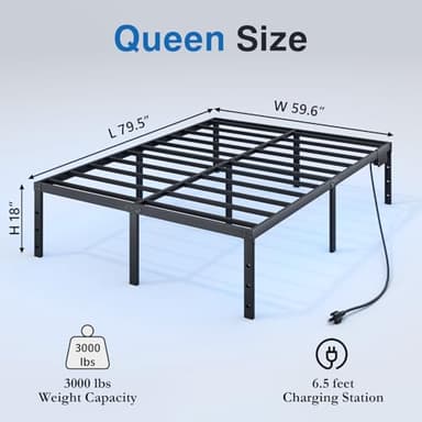 HAVONIZD Queen Size Bed Frame with LED Lights & Charging Station - 18 Inch Heavy Duty Metal Platform Bed Frame No Box Spring Needed, Easy Assembly, No Noise - Image 2