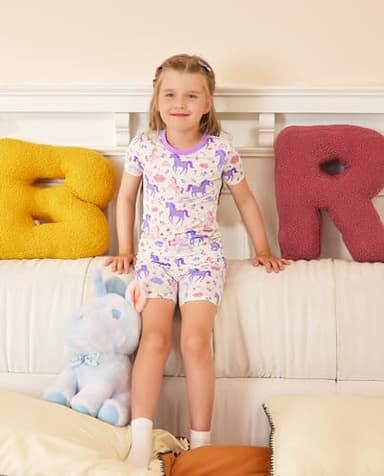 babee Reshinee Bamboo Viscose Toddler Unicorn Girls Kids Pajamas Short Sleeve Summer Cool Snug fit Pjs 3-4Y 2pcs - Image 7