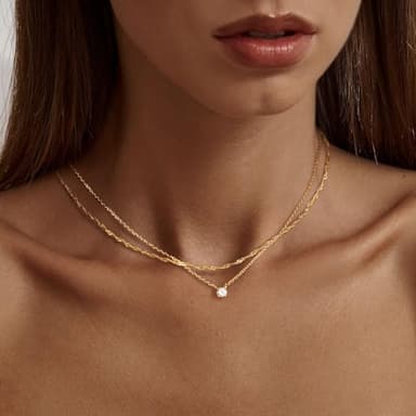 Tewiky Dainty Layered 14K Gold Plated Cubic Zirconia Necklace for Women, Simple Solitaire Pendant Chain Choker Necklaces Set Cute CZ Trendys Gold Jewelry Gift - Image 2