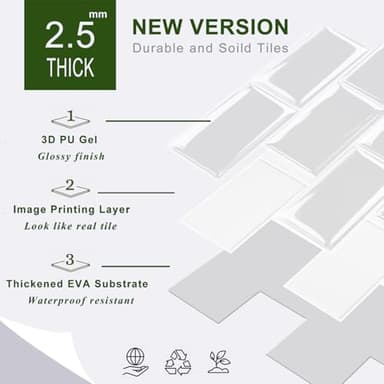 STICKGOO 10-Sheet Peel and Stick Subway Tile, Stick on Tiles Backsplash for Kitchen & Bathroom in White (Thicker Design) - Image 7