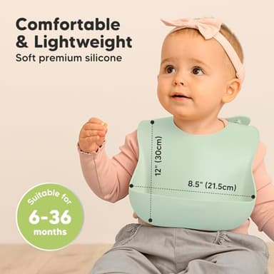 KeaBabies 2-Pack Silicone Baby Bibs for Eating - Sturdy Food-Grade Silicone Bibs for Babies Girl, Boy, Large Food Catcher, Clean & Put On Easily, Waterproof Toddler Feeding Essentials(Pastel Sky) - Image 3