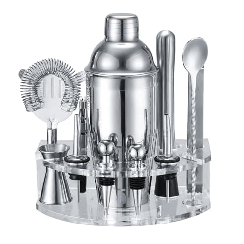 Bartender Kit Cocktail Shaker Set, Stainless Steel Cocktail Kit with 12 Piece Bar Accessories, 25oz Shaker Bar Set Drink Mixer Set with Stand Jigger Strainer Spoon Muddler for Cocktails (Silver) - Image 1