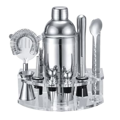 Bartender Kit Cocktail Shaker Set, Stainless Steel Cocktail Kit with 12 Piece Bar Accessories, 25oz Shaker Bar Set Drink Mixer Set with Stand Jigger Strainer Spoon Muddler for Cocktails (Silver) - Image 1