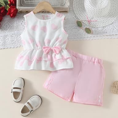 Kids Girl Clothes Heart Print Sleeveless Top and Shorts Baby Girl Summer Outfits Short Set(5-6T) - Image 4