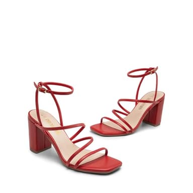DREAM PAIRS Women's Heels Chunky Block Strappy Square Open Toe Ankle Buckle Heeled Sandals Wedding Party Dress Shoes Indie,Size 9,Red-Pu,SDHS2428W - Image 4