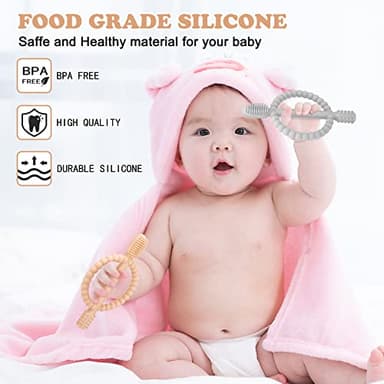 Baby Teething Toys with Easy-Hold Handle, Silicone Infant Toothbrush, Textured On Both Sides Helps Massage, Soothe Sore Gums, Teething Toys for Babies 0-6 Months, 6-12 Months Peach Powder & Gray - Image 3