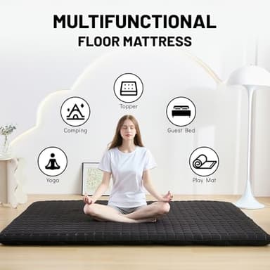 Zelladorra Japanese Floor Mattress Queen, Anti-Slip Japanese Futon Foldable Tatami Mat for Guests, Black - Image 6