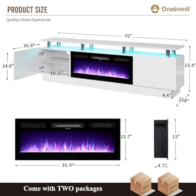 oneinmil Fireplace TV Stand with 36" Electric Fireplace,LED Light Entertainment Center,2 Tier TV Console Stand for TVs Up to 80",Fireplace for The Living Room TV Stand,White - Image 2