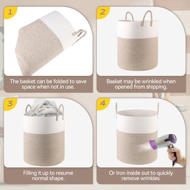 HOBASKET Cotton Rope Hamper for Girls Kids Baby Nursery Hamper Bin Woven Storage Basket for Living Room cute laundry basket Tall Laundry Basket for Blanket Toy storage bin(Beige) - Image 8