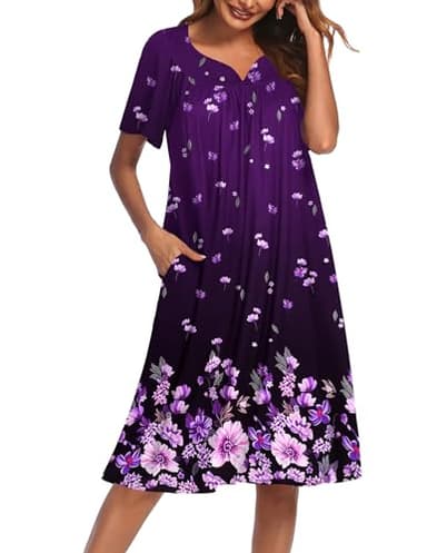Ekouaer Women's House Dress with Pockets, Purple Black Floral, X-Large - Image 1
