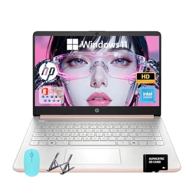 HP 14 Laptop Student Business 2025 Ultral Light Computer, AI Copilot, 4-Core 13th Gen Intel CPU, 16GB RAM 640GB Storage (128GB UFS+ 512GB SD Card), Microsoft 365, AlpacaTec Accessories - Image 1