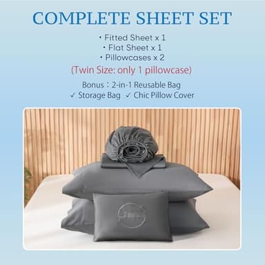 JSD 100% Cotton Sheet Set Queen, 300 Thread Count Dark Gray Sateen Sheets, Soft Breathable Cooling Sheets Deep Pocket - Image 7