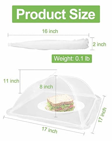 Lauon Large Food Cover,6 Pack Mesh Food Tent,17"x17",White Nylon Covers,Pop-Up Umbrella Screen Tents,Patio Net for Outdoor Camping, Picnics, Parties,BBQ,Collapsible and Reusable - Image 4