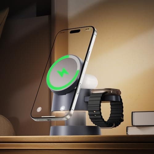 iVANKY 4 in 1 Wireless Charger for iPhone 17 Charging Station with Night Light, 15W 3 in 1 Travel Stand for MagSafe Charger for iPhone 17/16/15/14/13/12/11/X Pro/Max/Plus/Air, Apple iWatch, Airpods - Image 1
