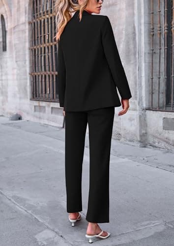 PRETTYGARDEN Women's Fall Spring 2 Piece Blazer Outfits Business Casual Oversized Jacket Wide Leg Work Pants Dressy Suit Set (Black,Small) - Image 2