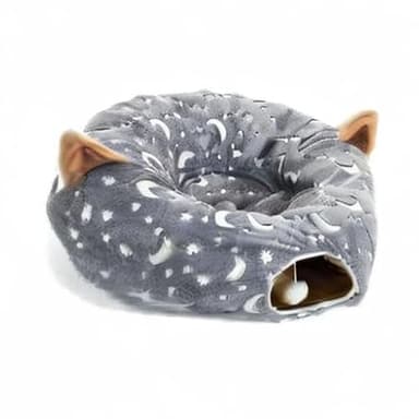 LUCKITTY Cat Tunnel Bed Under Christmas Tree with Plush Ball Toy Playground Crinkle Collapsible Self-Luminous Flannel Fabric 3FT for Large Cats Kittens Kitty Small Animals Puppy Grey Moon Star - Image 10