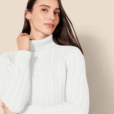 Amazon Essentials Women's Fisherman Cable Turtleneck Sweater (Available in Plus Size), White, Small - Image 4