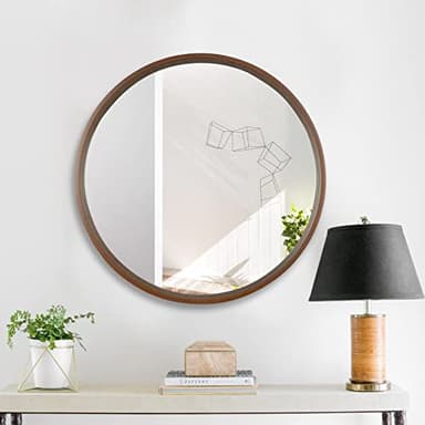 WallBeyond Circle Mirror with Wood Frame, 28" Round Modern Decoration Large Home Decor Mirror for Bathroom Living Room Bedroom Entryway (28" Diameter, Walnut) - Image 2
