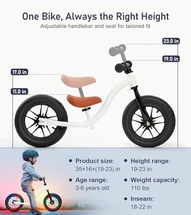 little dove Colorful Lighting Balance Bike 3+ Year Old, No Pedal Bike with Adjustable Handlebar & Seat, Inflatable Tires, Lightweight Toddler Balance Bike, Easy Assembly, Birthday for 3-6 Years - Image 5