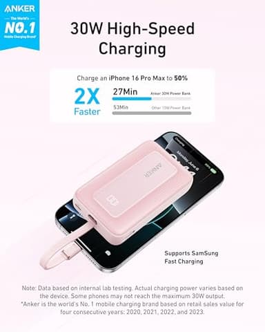 Anker Portable Charger, 10,000mAh 30W Power Bank, USB-C in and Out Fast Charging Battery Pack, Travel Essential Phone Power Bank, for iPhone 16/15, iPad, MacBook, Galaxy, Google, and More - Image 2