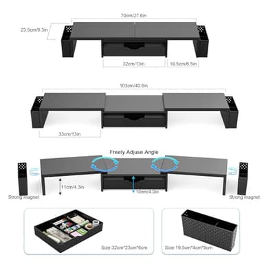 Spacrea Metal Desk Organizers and Accessories, Dual Monitor Stand Riser with Drawer and 2 Pen Holders, Desk Accessories & Workspace Desktop Organizers for Office Supplies (Black) - Image 3