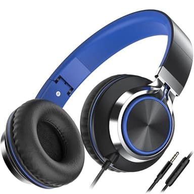 AILIHEN C8 Headphones Wired, On-Ear Kids Headphones with Microphone and Volume Control Foldable Corded Stereo 3.5mm Headset for School Teens Smartphones Chromebook Laptop Tablets Travel (Black Blue) - Image 1