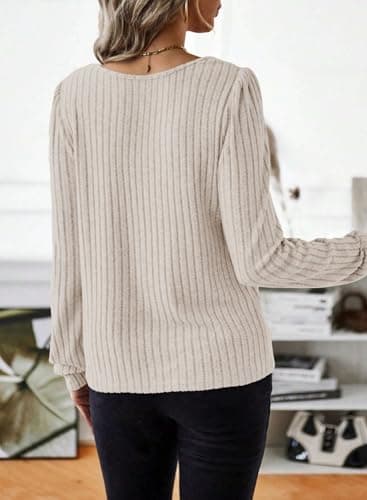 Samefar Long Sleeve Blouses for Women Round Neck Casual Womens Shirts Fashion Ladies Tops and Blouse Clothing Trendy Apricot X-Large - Image 3