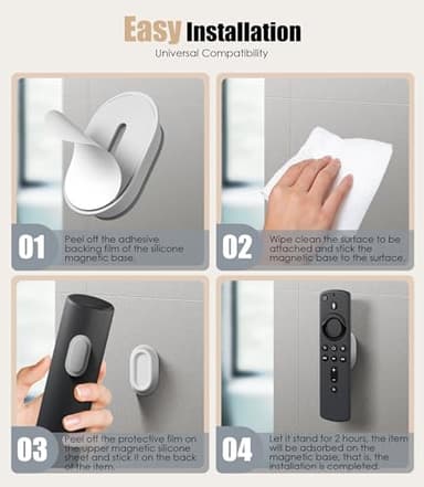 Nearockle 4 Pack Magnetic Remote Control Holder Wall Mount, Upgraded Silicone Remote Control Organizer Strong Adhesive TV Remote Charger Holder Caddy Back of TV(Black & White) - Image 4